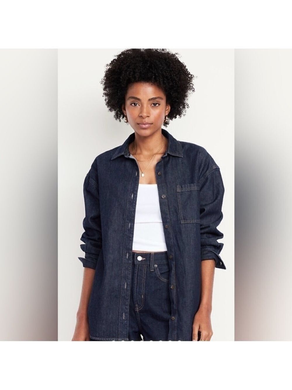 Old Navy Dark Wash Oversized Boyfriend Button-Down Denim Jean Shirt Top NWT L